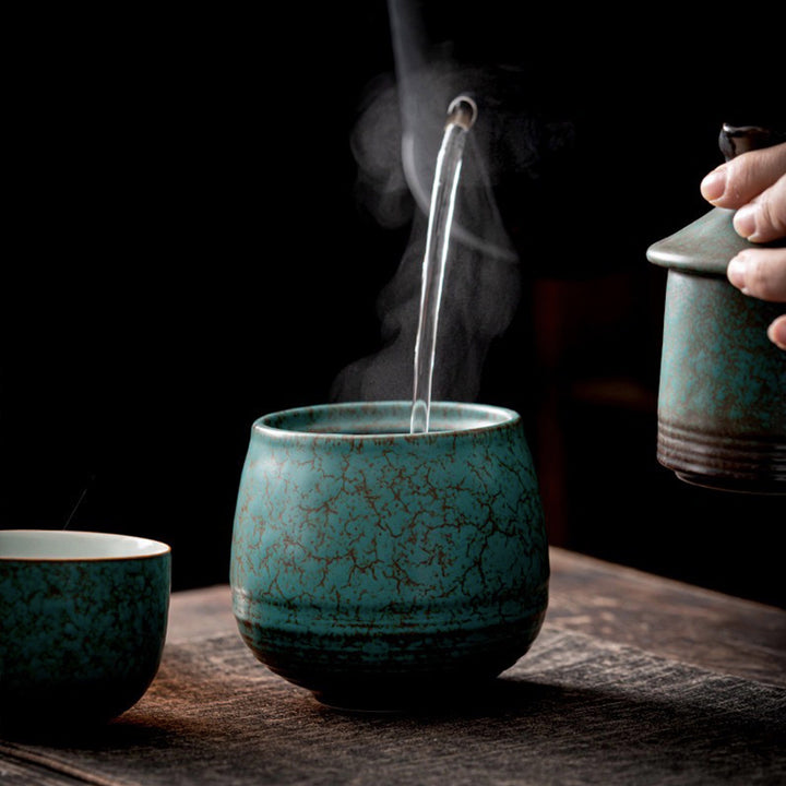Japanese 7 pcs / 3pcs  Vintage marble sake set with warmer - Teaware Space
