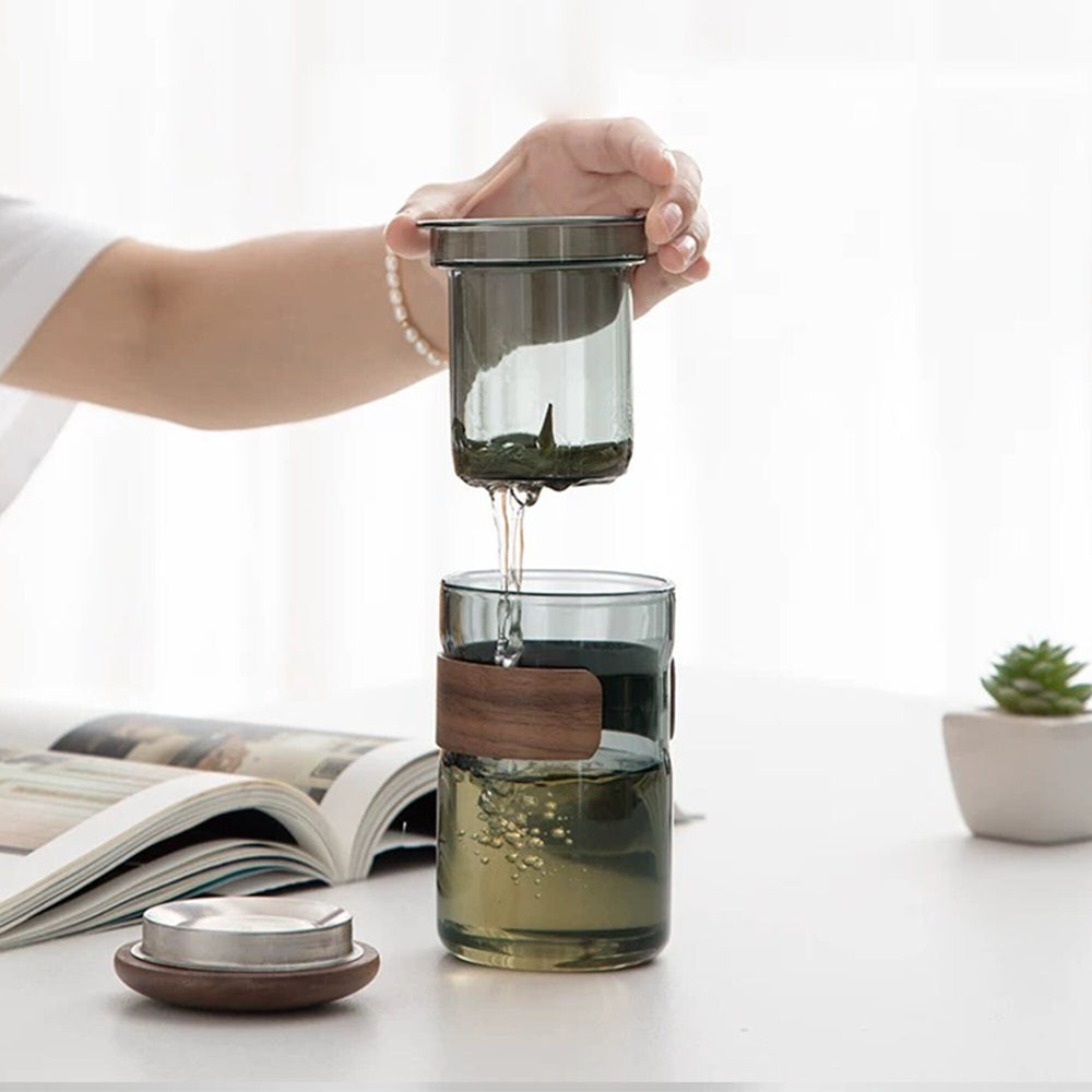 Personalized Unique Tea cup with Lid and infuser | Glass latte mug - Teaware Space