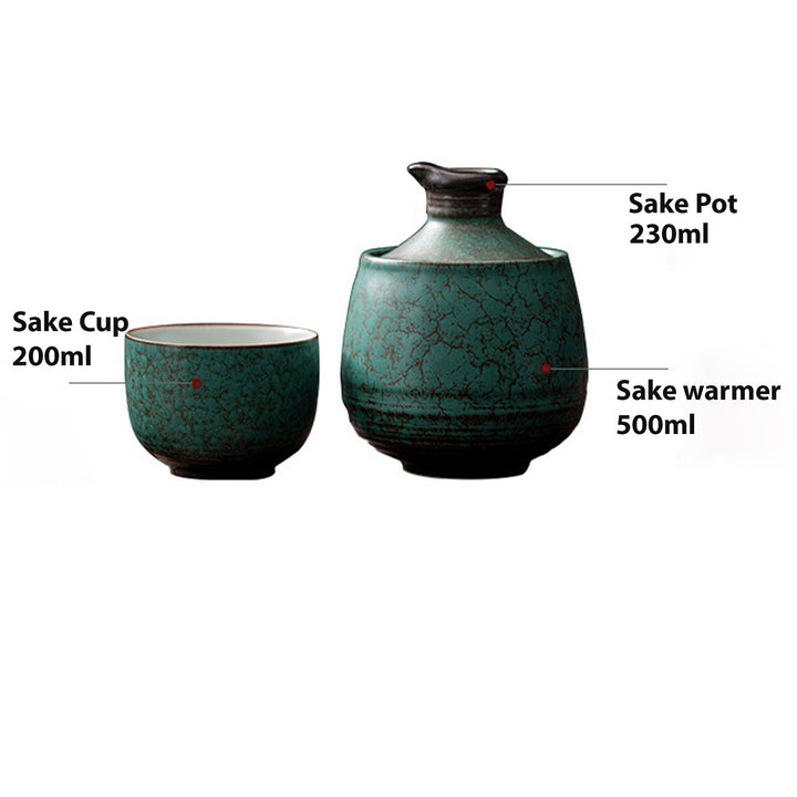 Idées cadeaux de Noël | Ensemble de saké japonais en marbre vintage 3 pièces avec réchaud | cadeau pour lui | décoration de salle à manger bohème