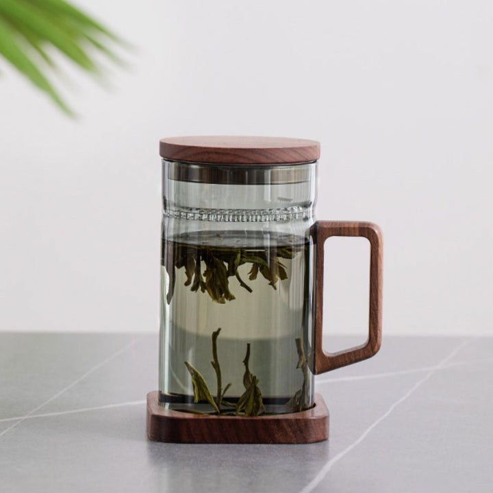 Personalized Cozy Glass Tea Mug with Lid and saucer - Teaware Space