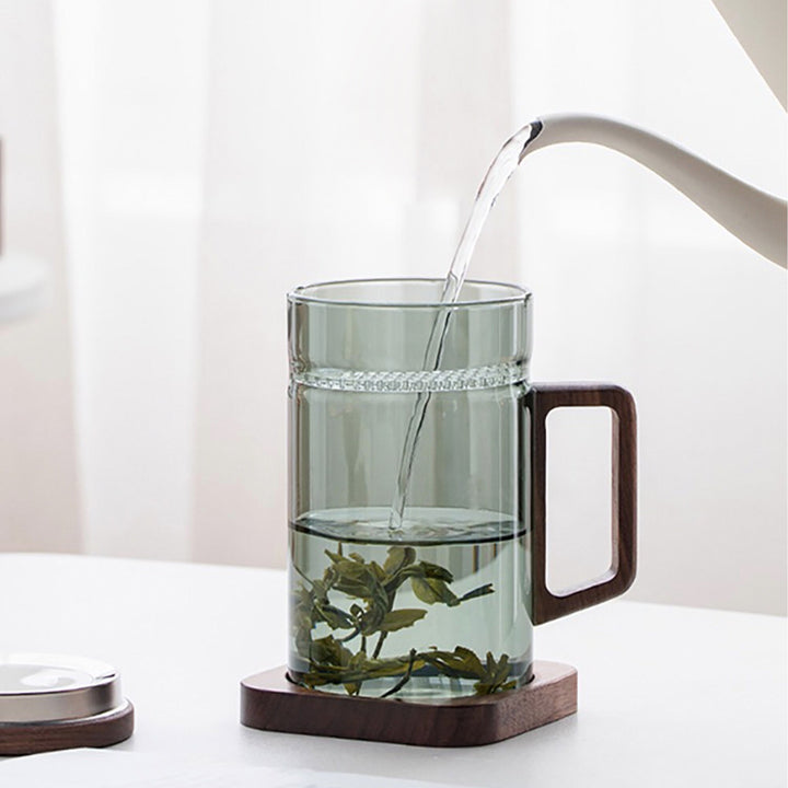 Personalized Cozy Glass Tea Mug with Lid and saucer - Teaware Space