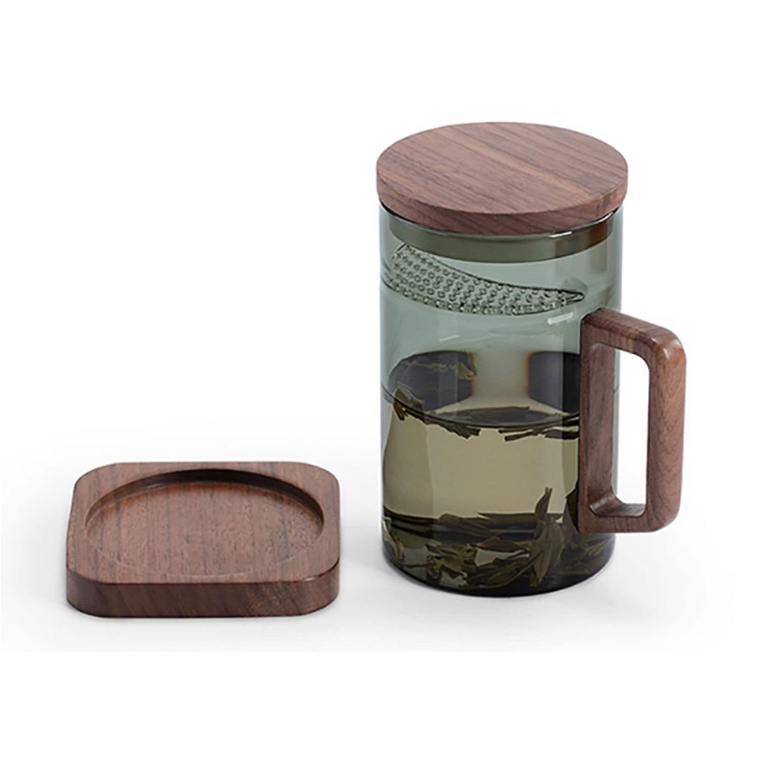 Personalized Cozy Glass Tea Mug with Lid and saucer - Teaware Space