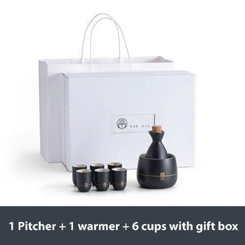 sake set with warmer | 6 cups | Gift for him