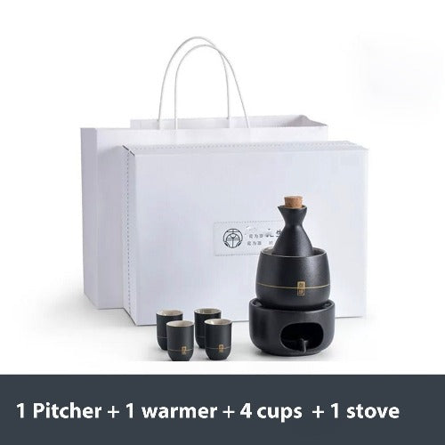 Japanese sake set with stove and warmer | Personalized gift for man