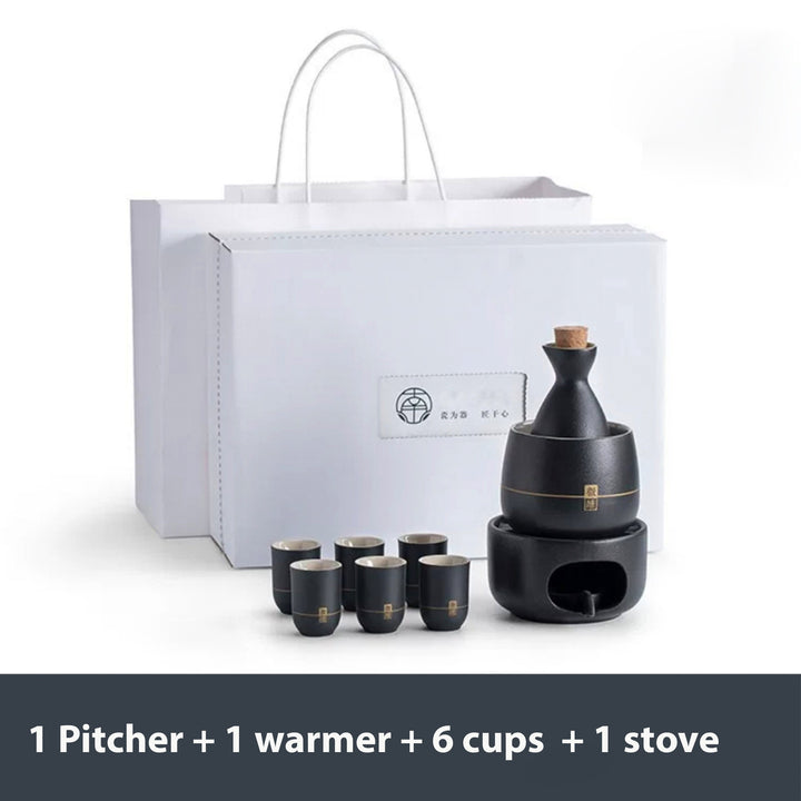 Tipsy - Handmade Ceramic Japanese sake set with warmer and candle stove - Teaware Space