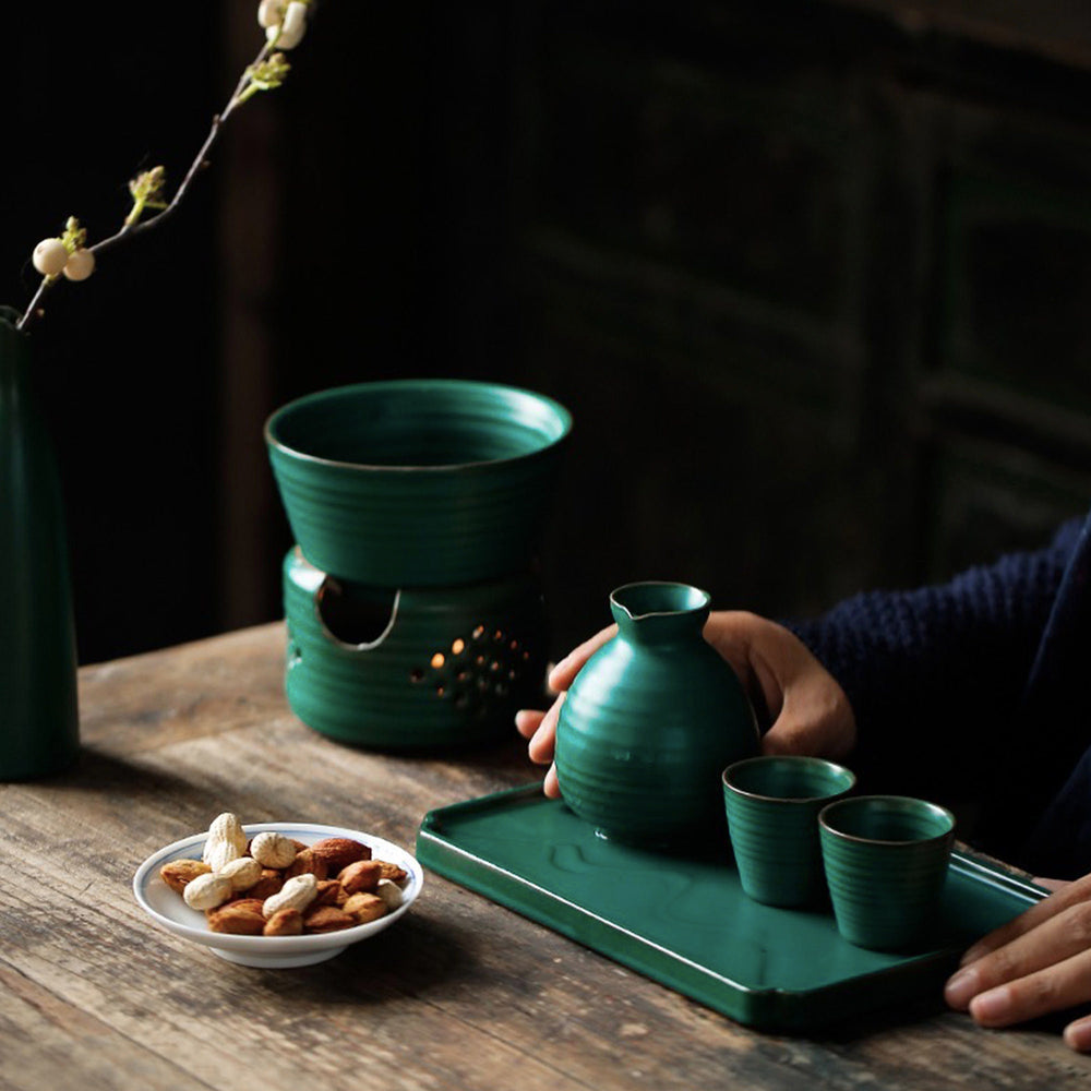 traditional sake set with warmer