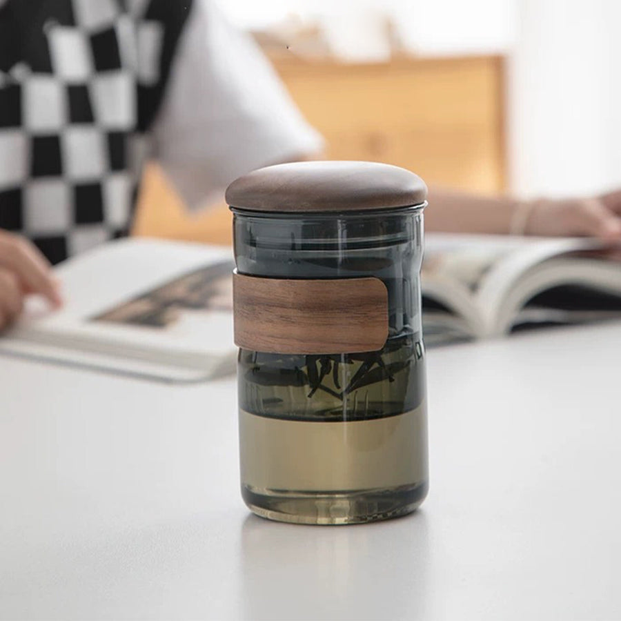 Personalized Unique Tea cup with Lid and infuser | Glass latte mug - Teaware Space