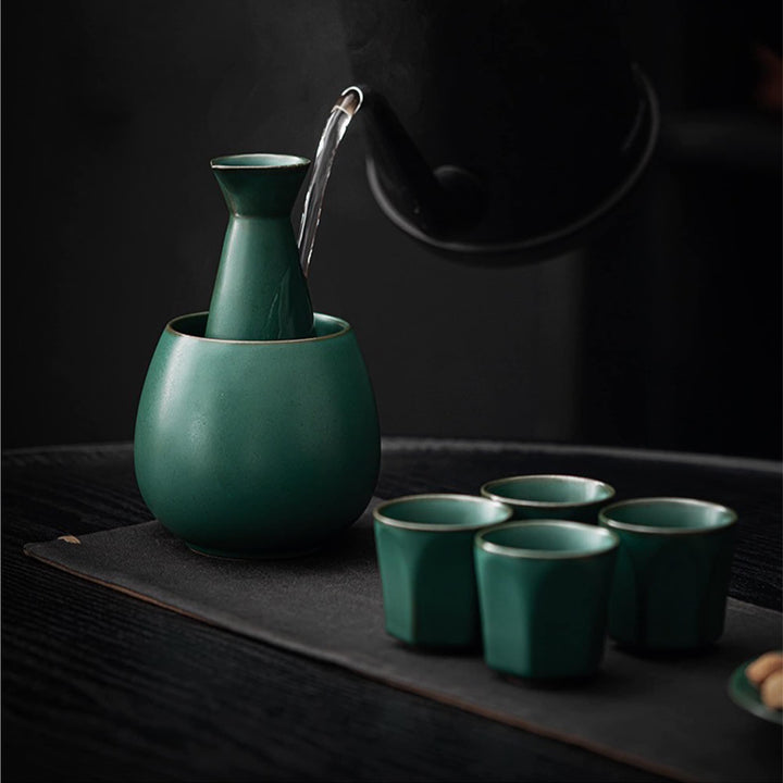 Vintage Japanese sake set with warmer  | Dining decor - Teaware Space