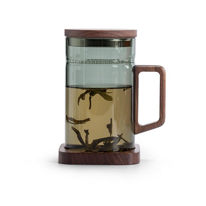 Personalized Cozy Glass Tea Mug with Lid and saucer - Teaware Space