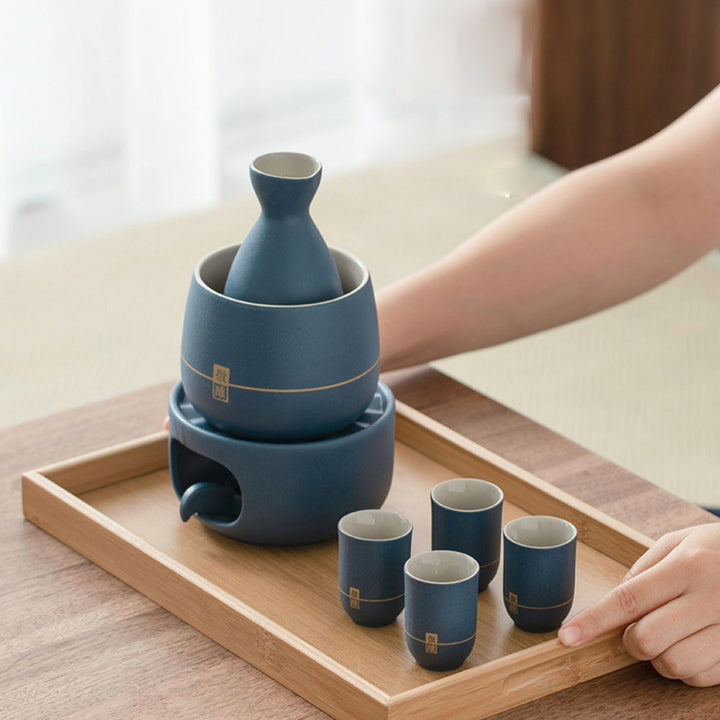 Personalized Japanese sake set with warmer and stove