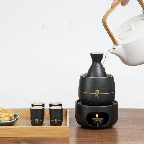 Tipsy - Handmade Ceramic Japanese sake set with warmer and candle stove - Teaware Space