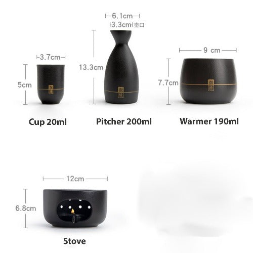Tipsy - Handmade Ceramic Japanese sake set with warmer and candle stove - Teaware Space