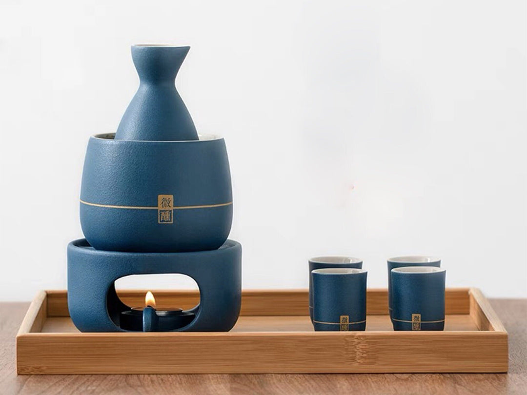 Personalized Japanese sake set with warmer and stove