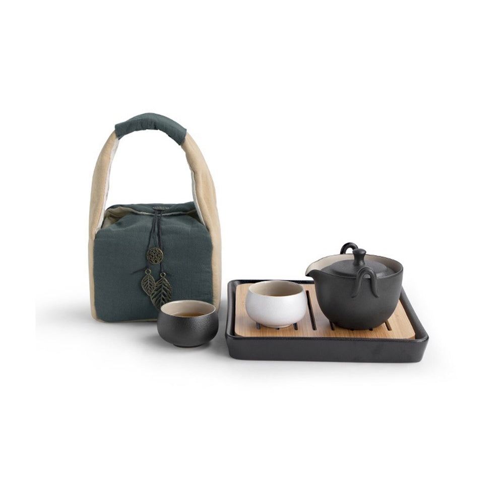 black tea set with tray for camping