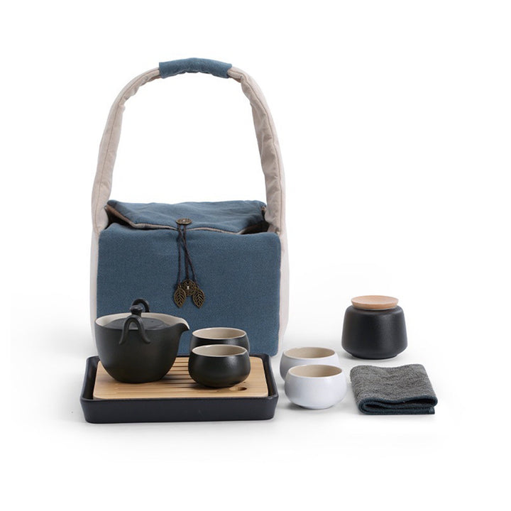kungfu tea set 1 teapot 4 cups with tray and container for camping