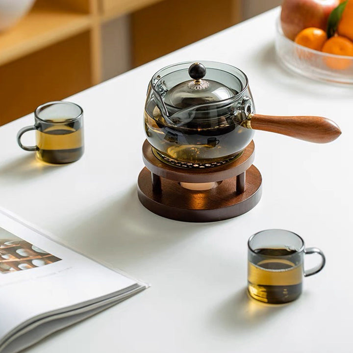 Unique Minimal Glass tea pot with candle stove set Dining decor |Housewarming gift