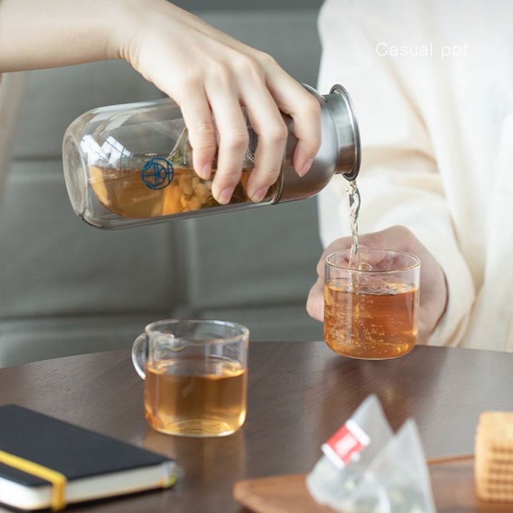 Travel tea set for two | 1 double layer glass mug, 2 cups, 1 case - Teaware Space