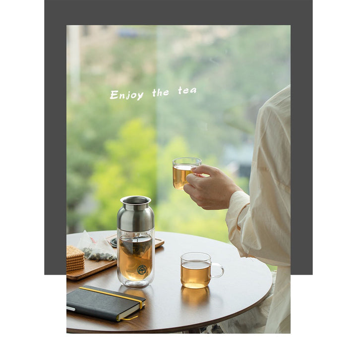 Travel tea set for two | 1 double layer glass mug, 2 cups, 1 case - Teaware Space