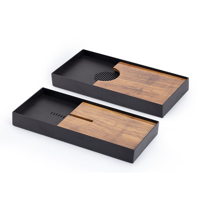 Spot and Line- Custom bamboo and stainless tea serving tray with water storage