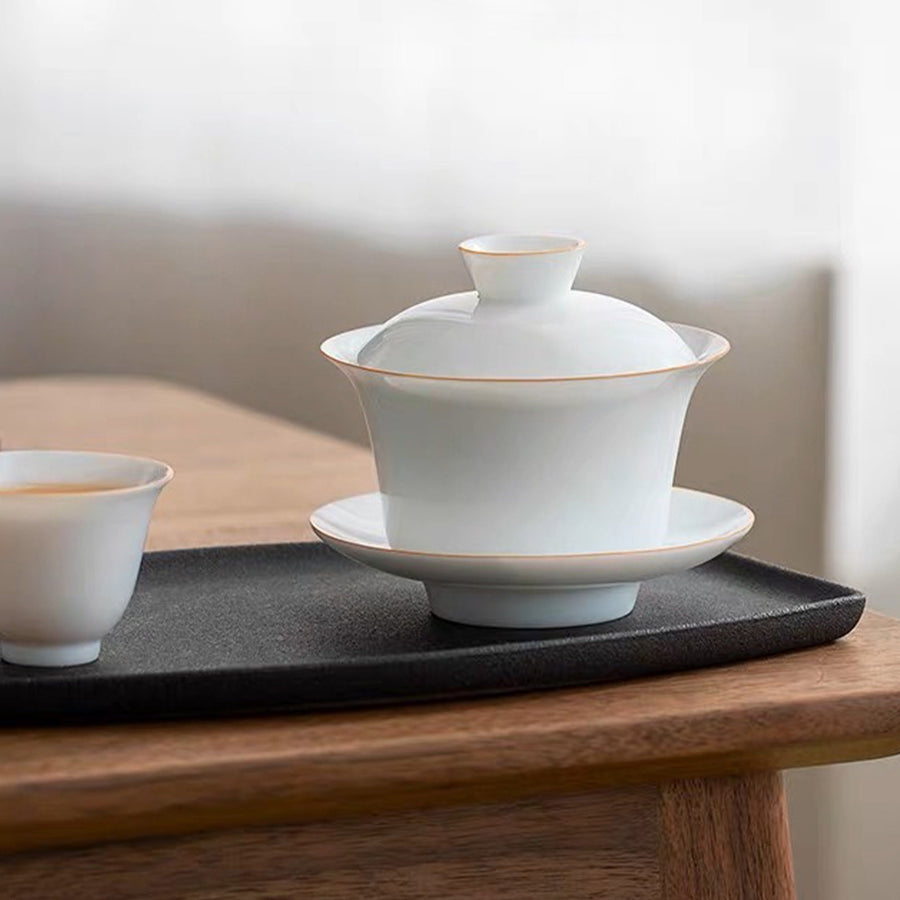 White Gaiwan tea set for loose leafy tea - Teaware Space