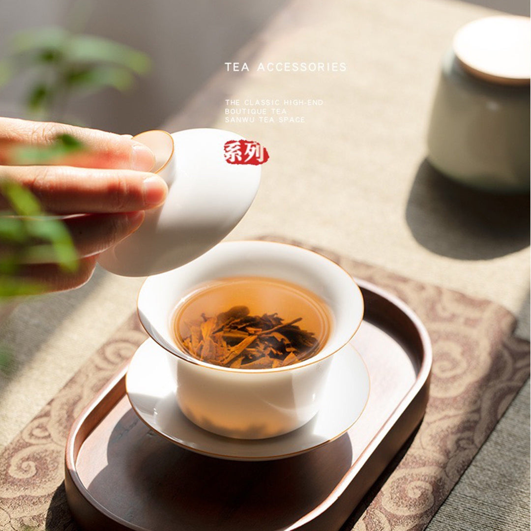 White Gaiwan tea set for loose leafy tea - Teaware Space