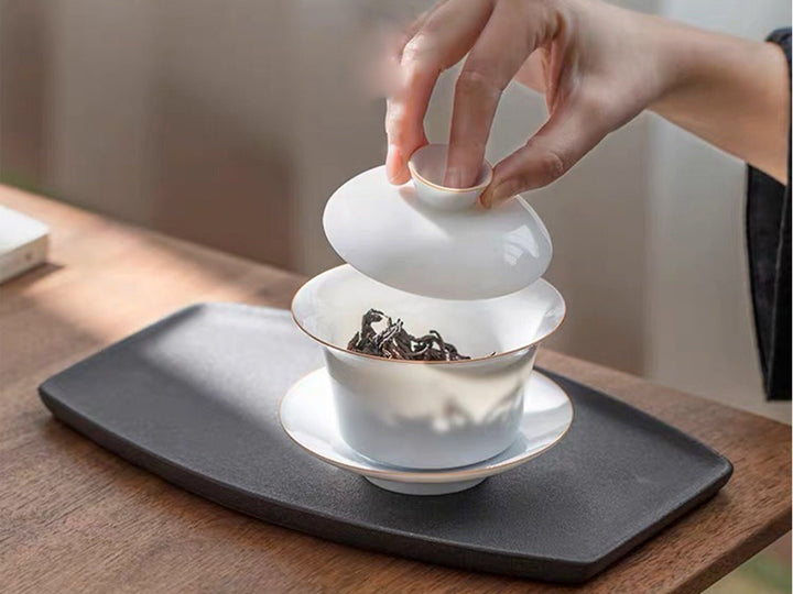 White Gaiwan tea set for loose leafy tea - Teaware Space