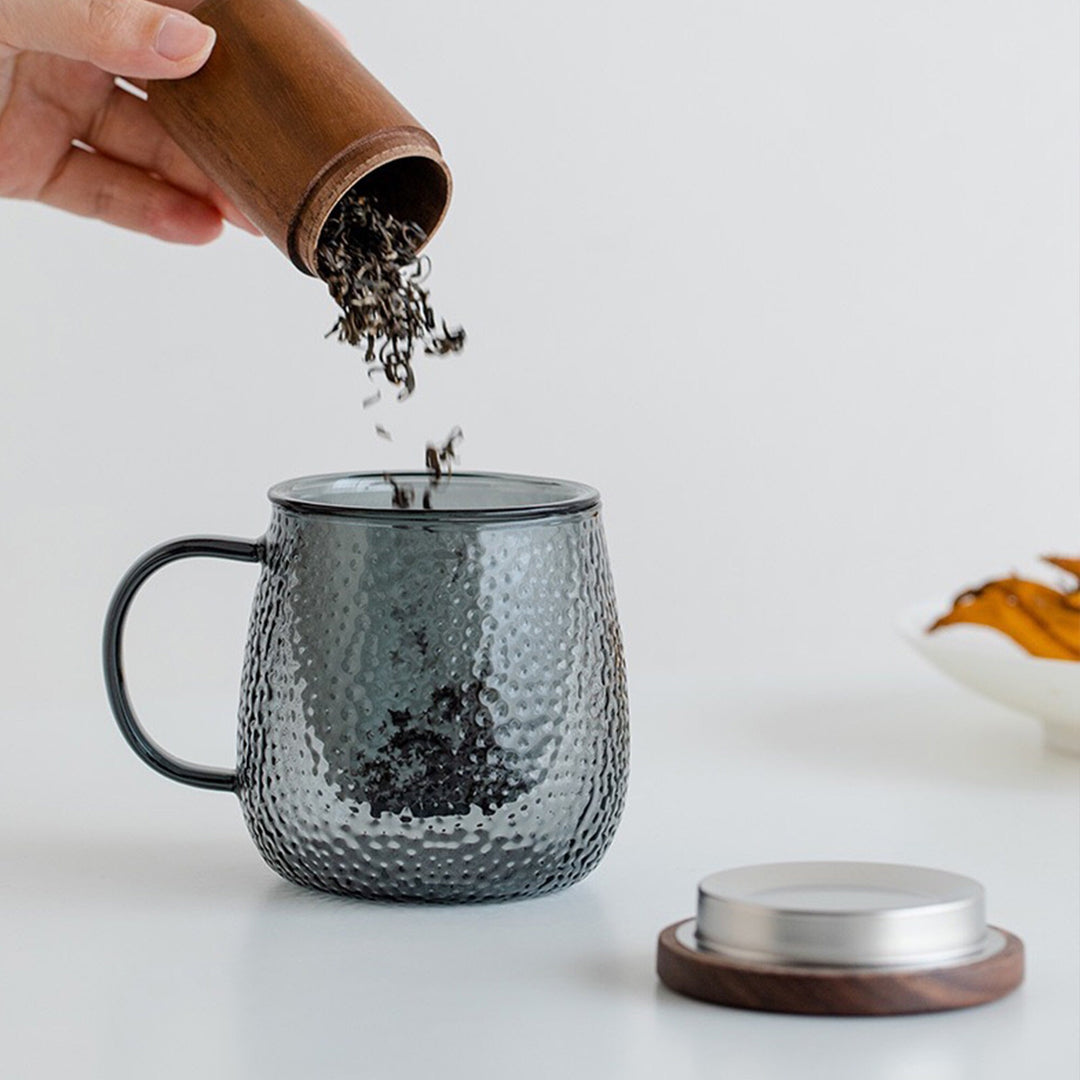Tasse de voyage en verre confortable faite à la main avec infuseur et couvercle | Décor bohème | Cadeau d'anniversaire