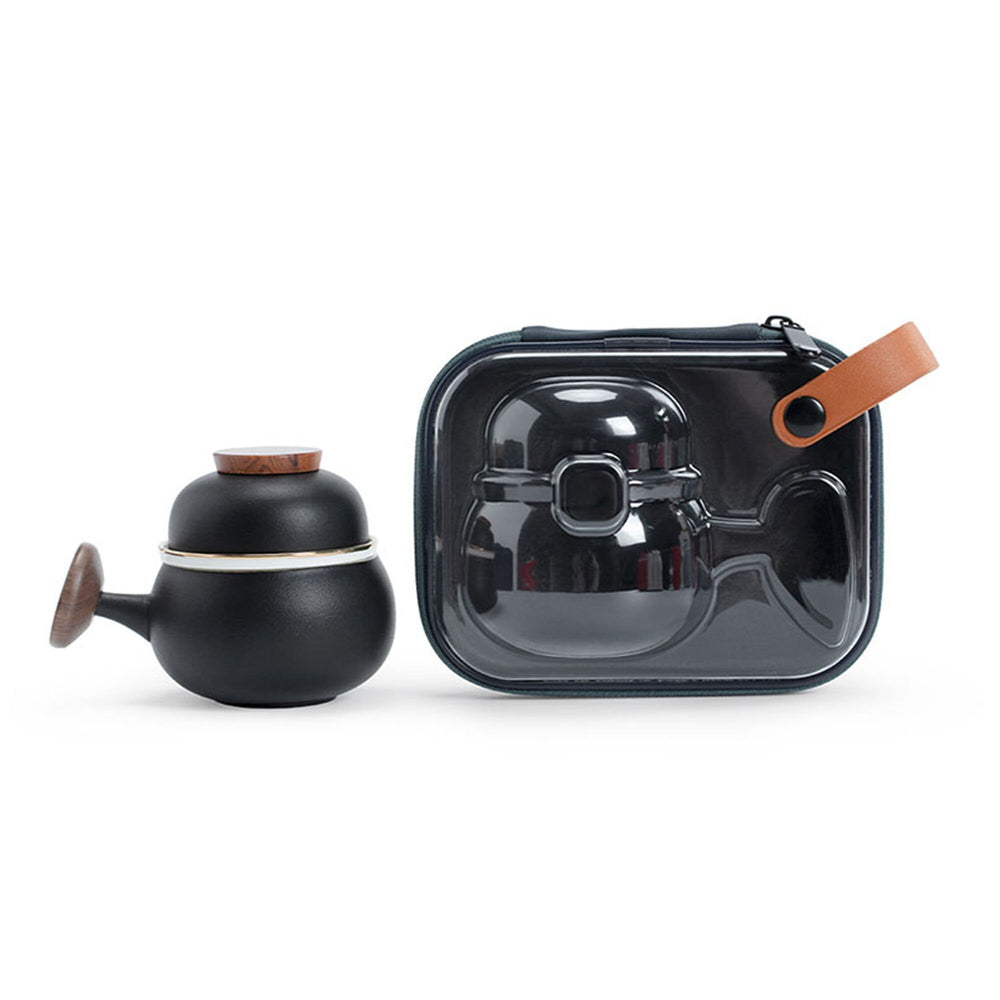 Black travel ceramic tea mug with infuser and lid