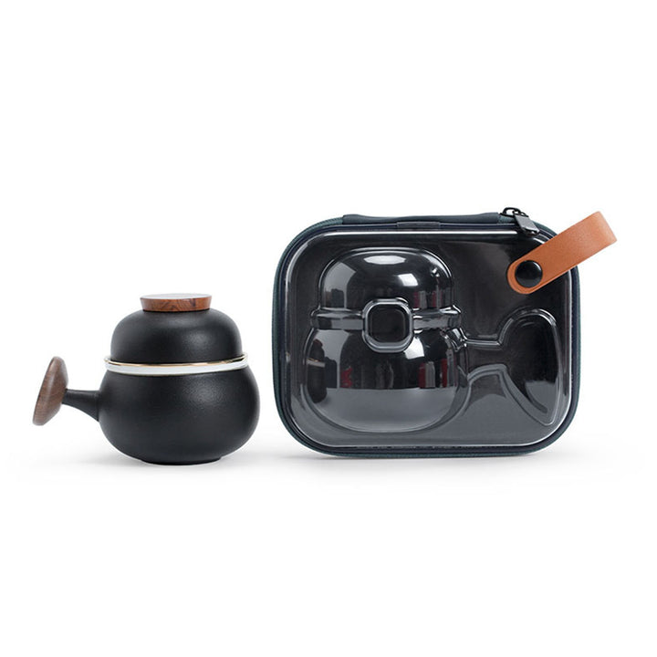 Black travel ceramic tea mug with infuser and lid