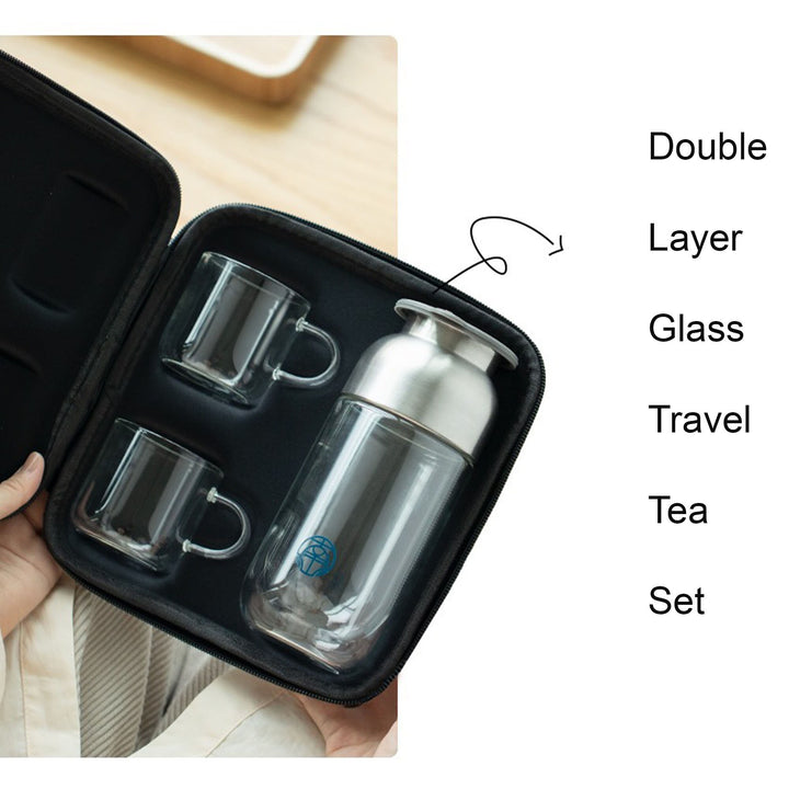 Travel tea set for two | Double layer glass teapot - Teaware Space