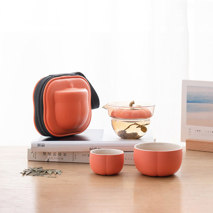 Personalized Persimmon travel Gaiwan tea set - Teaware Space
