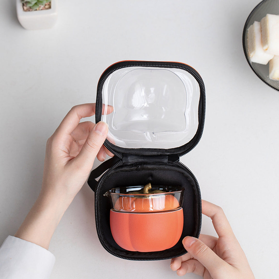 Personalized Persimmon travel Gaiwan tea set - Teaware Space