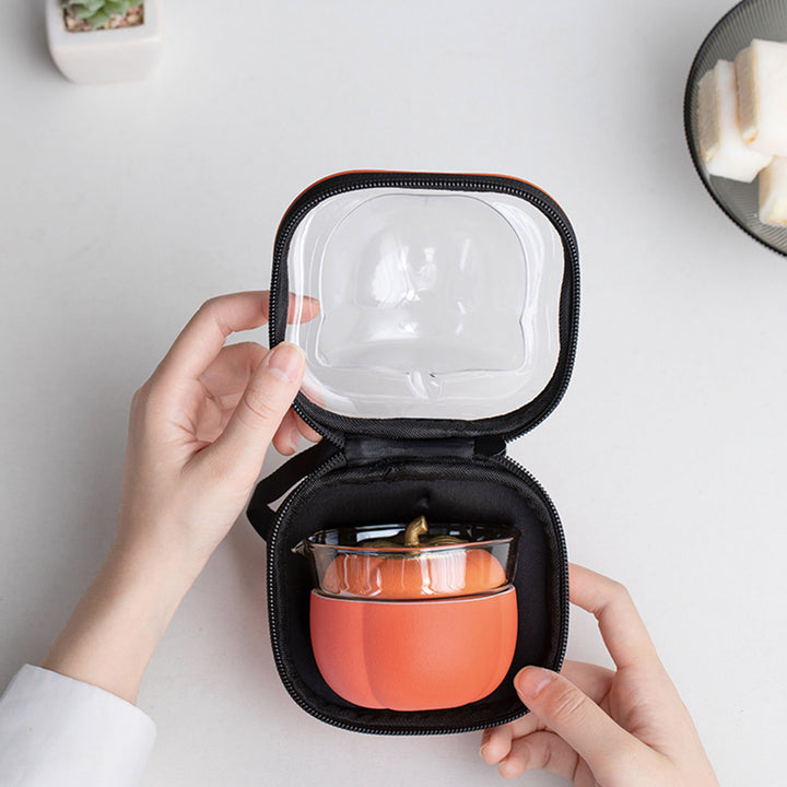 Personalized Persimmon travel Gaiwan tea set - Teaware Space