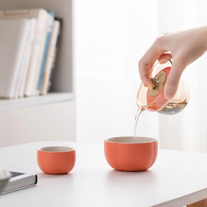 Personalized Persimmon travel Gaiwan tea set - Teaware Space