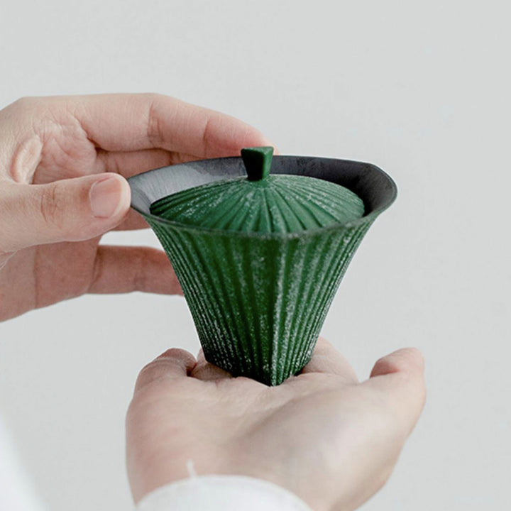 Service à thé Gaiwan Unique Pin Green 80ml fait à la main | cadeau de thé en porcelaine pour elle/lui