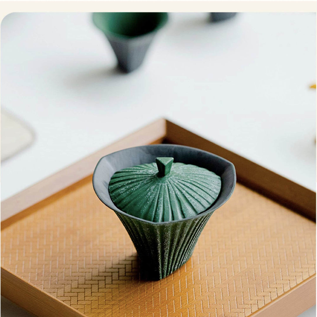 Service à thé Gaiwan Unique Pin Green 80ml fait à la main | cadeau de thé en porcelaine pour elle/lui