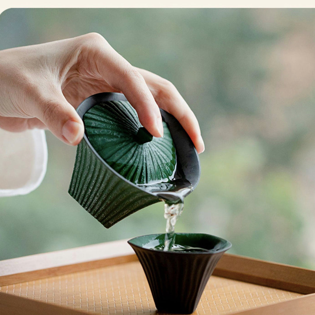 Service à thé Gaiwan Unique Pin Green 80ml fait à la main | cadeau de thé en porcelaine pour elle/lui