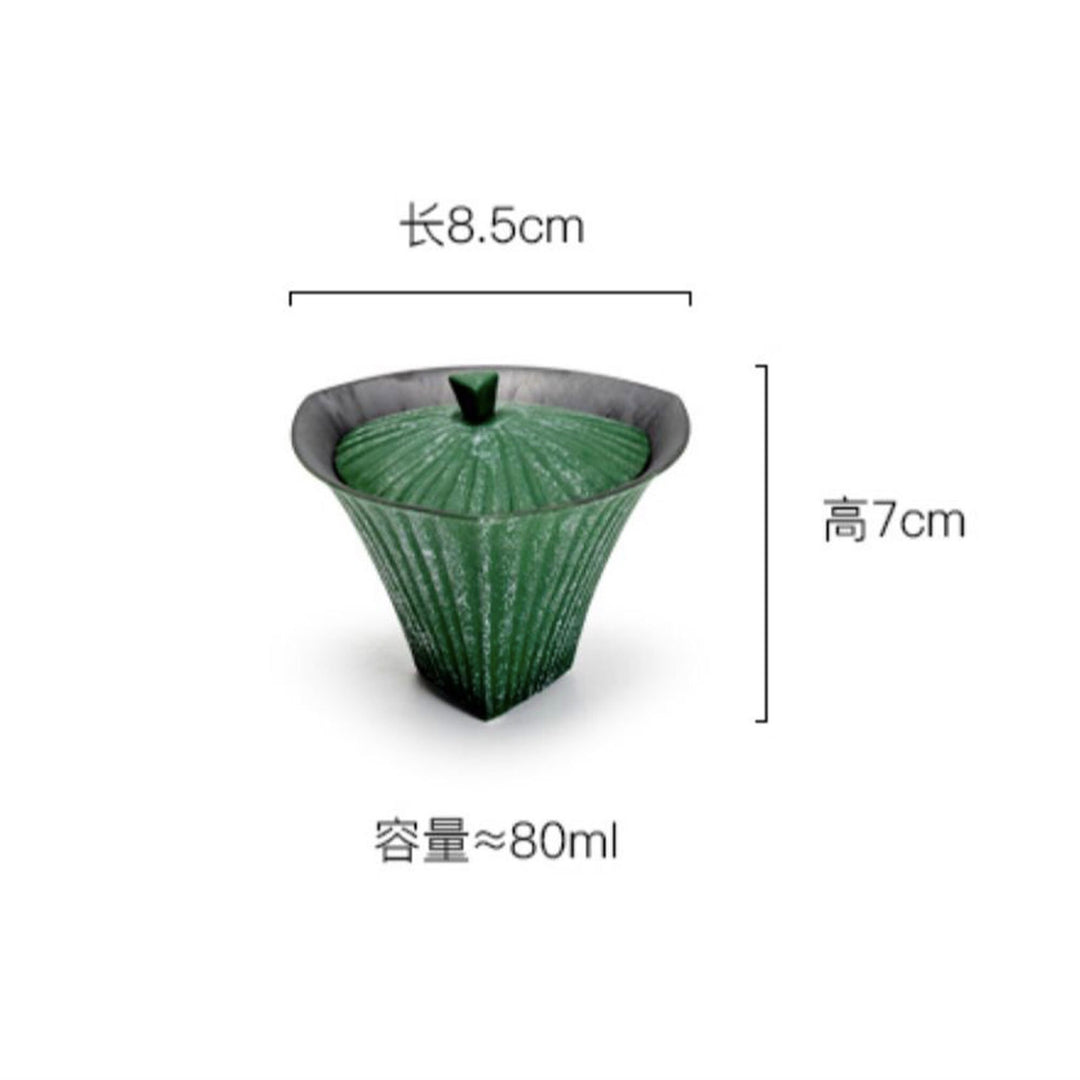 Service à thé Gaiwan Unique Pin Green 80ml fait à la main | cadeau de thé en porcelaine pour elle/lui