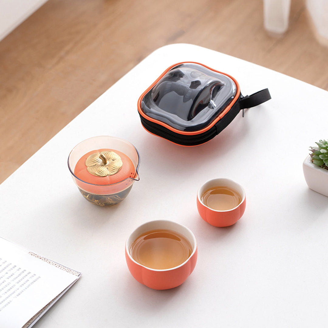 Personalized Persimmon travel Gaiwan tea set - Teaware Space