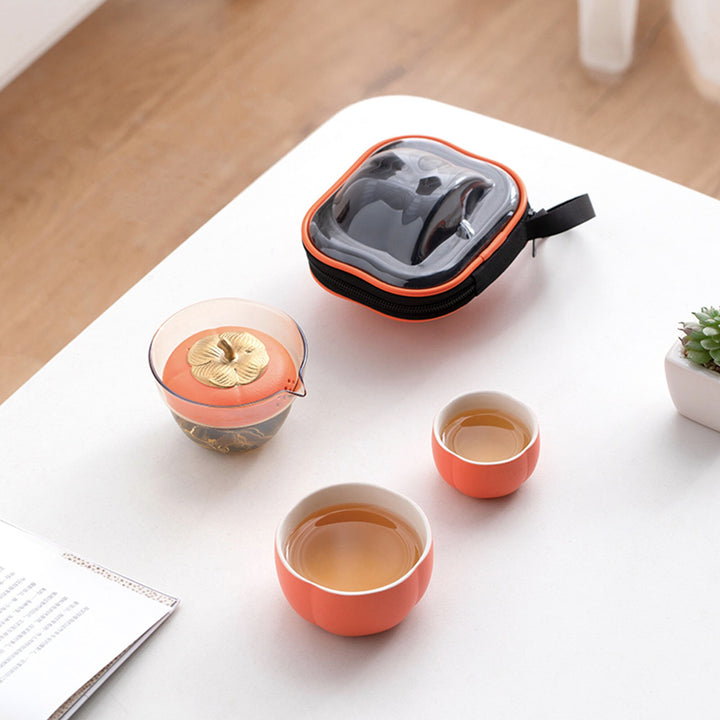 Personalized Persimmon travel Gaiwan tea set - Teaware Space