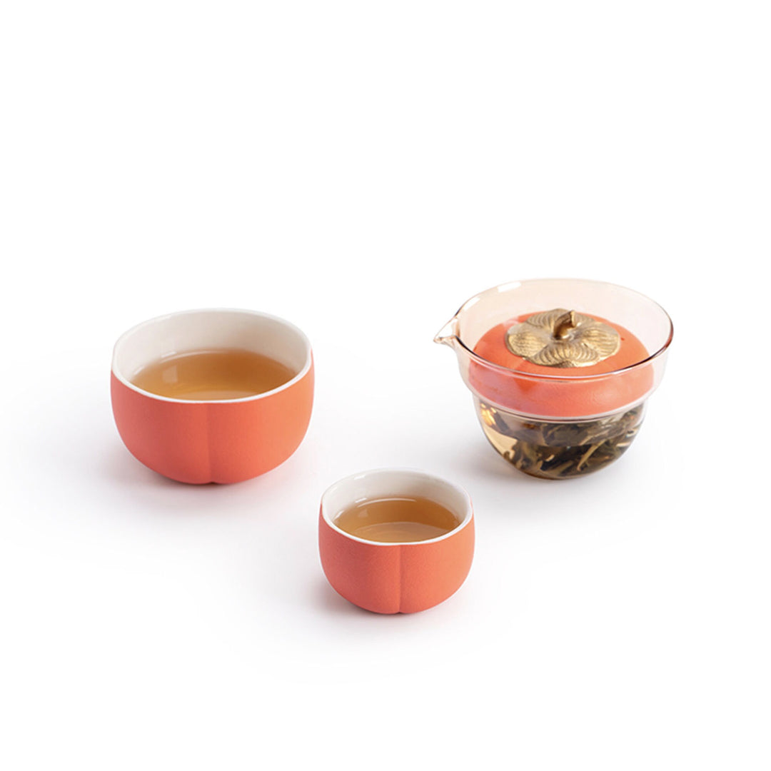 Personalized Persimmon travel Gaiwan tea set - Teaware Space