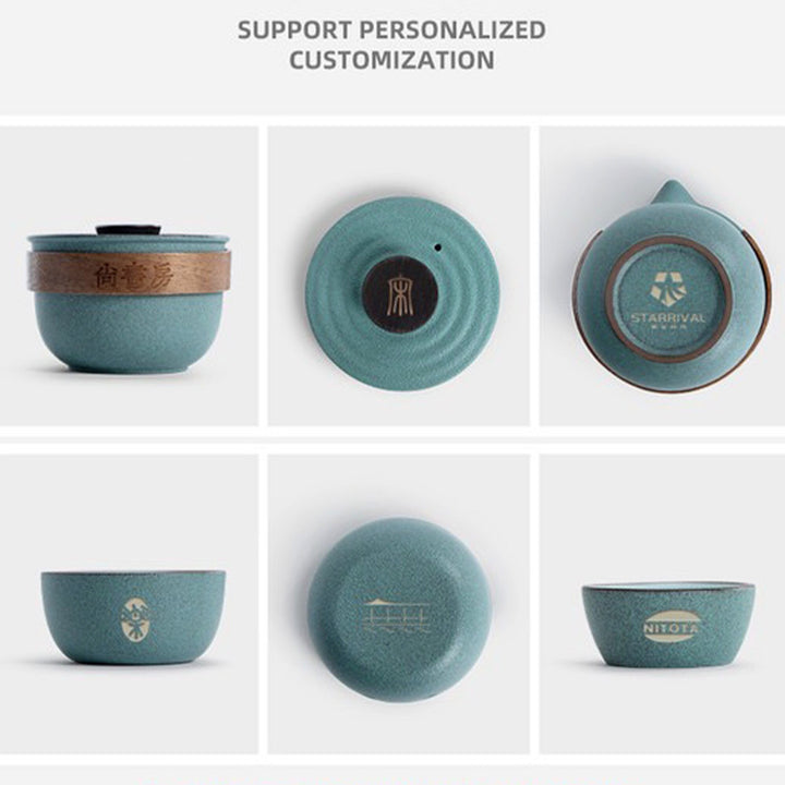 Personalized travel tea set for two | 1 teapot and  3 cups with case | Dining decor | gift for him - Teaware Space