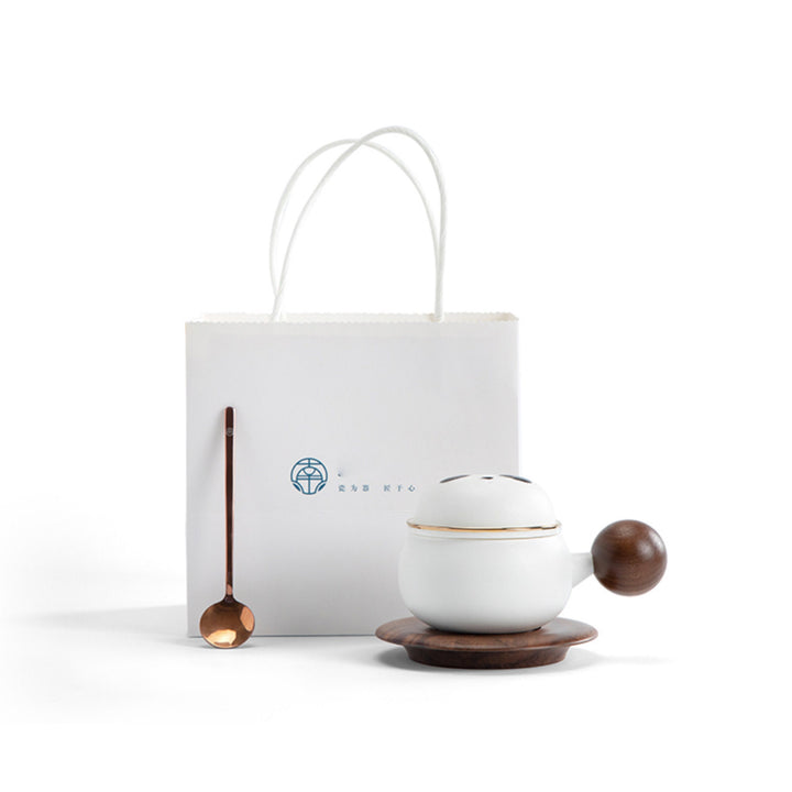 Gift for panda lovers | ceramic mug with wood handle and saucer