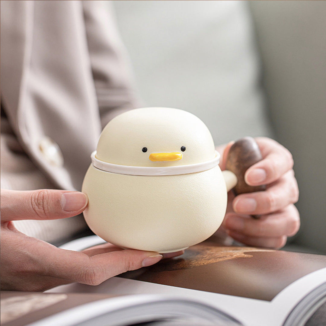 Cosy duck Tasse à thé/café expresso avec soucoupe | tasse à latte avec infuseur | décor de salle à manger | Cadeau d'anniversaire