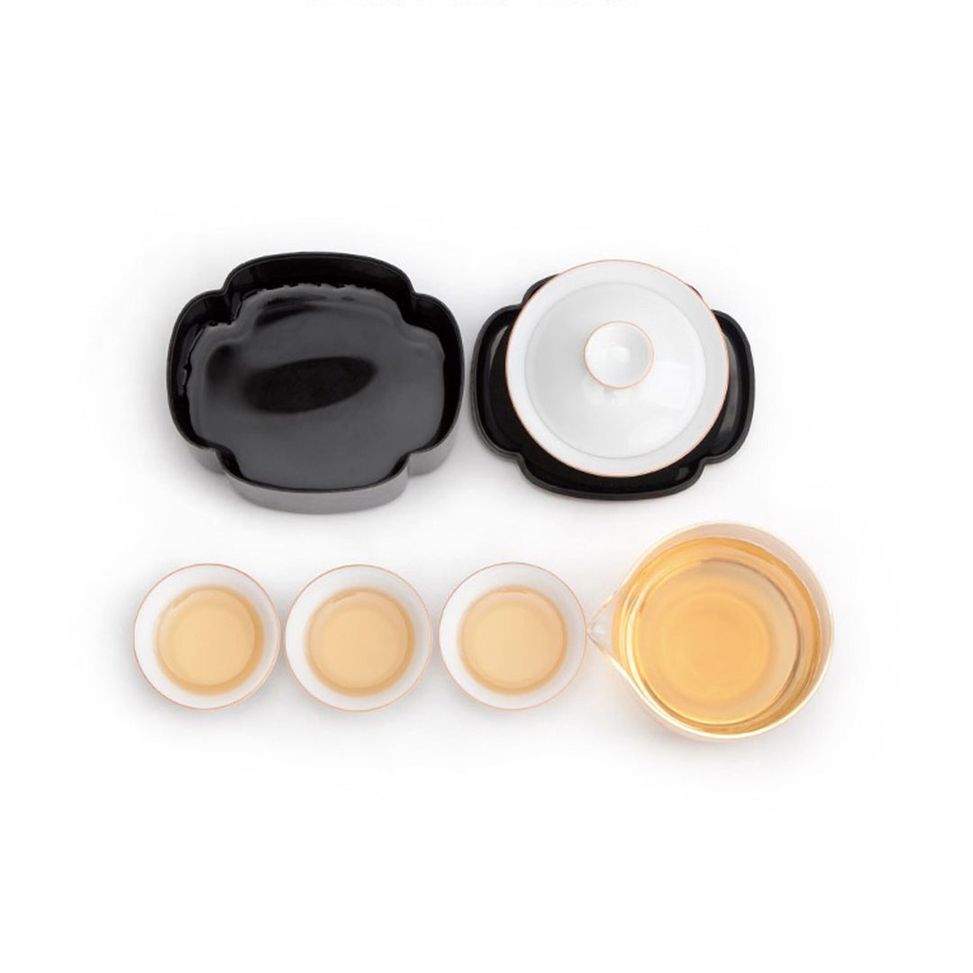 White gaiwan tea set with case