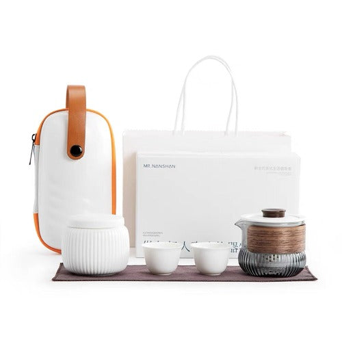 Portable travel tea set with case galss teapot | name mug