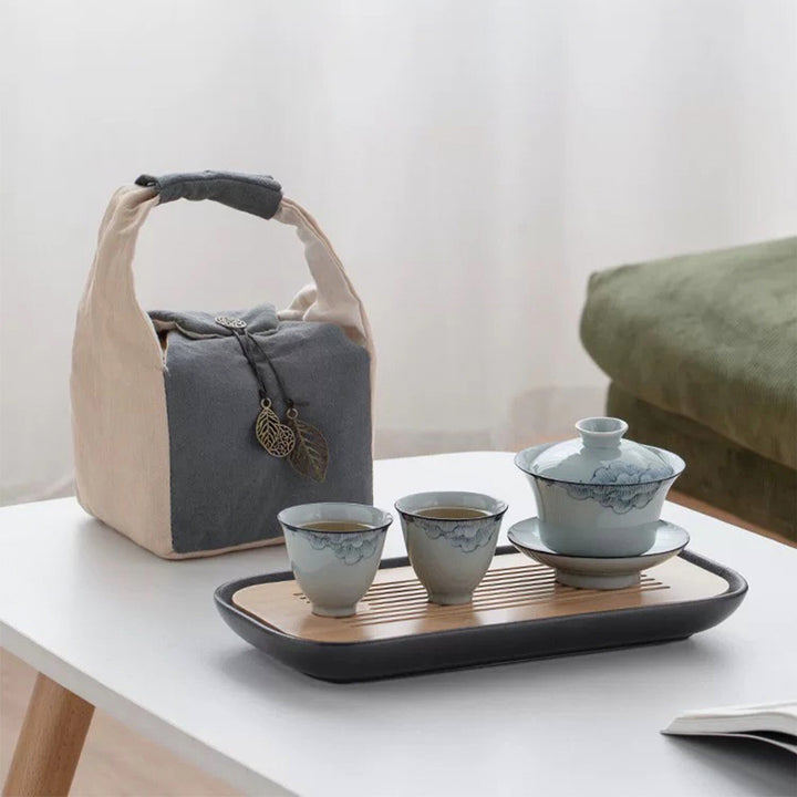 Travel Kungfu Gaiwan Set with tray | portable tea set - Teaware Space
