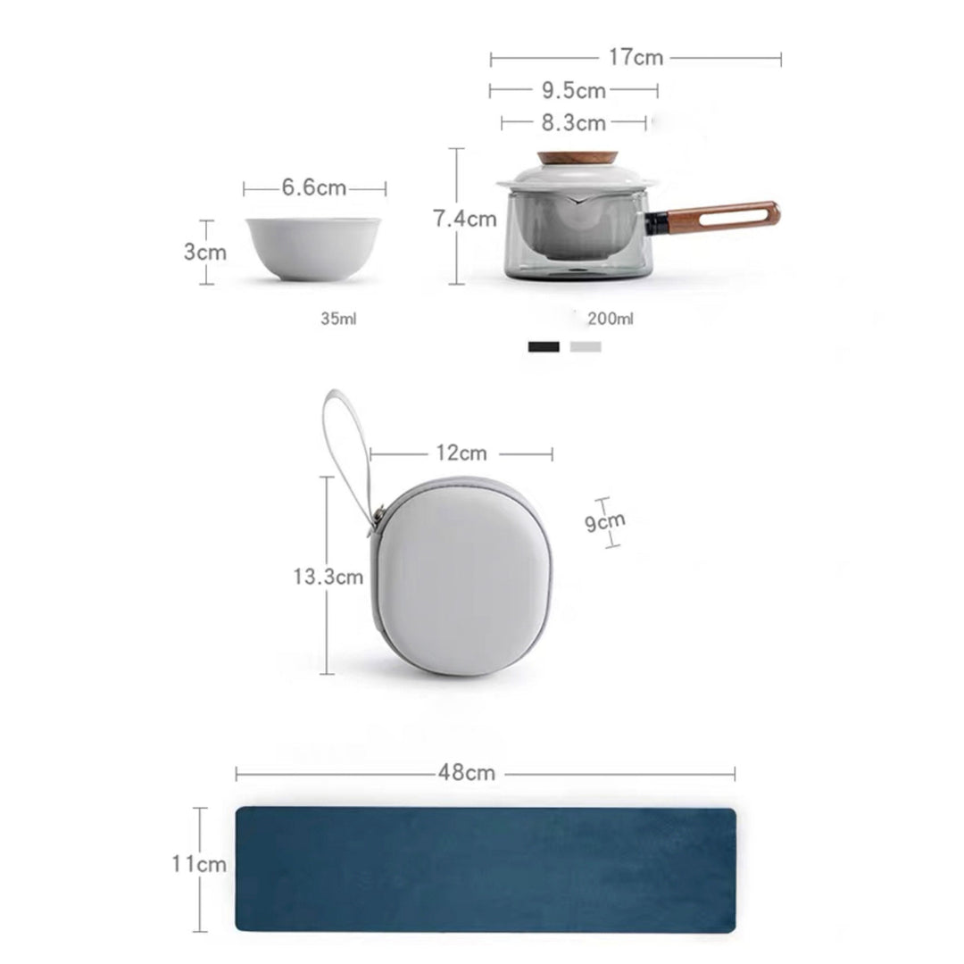 Unique travel tea set for two| 1 glass teapot with side handle, 2 cups, 1 case | Birthday gift