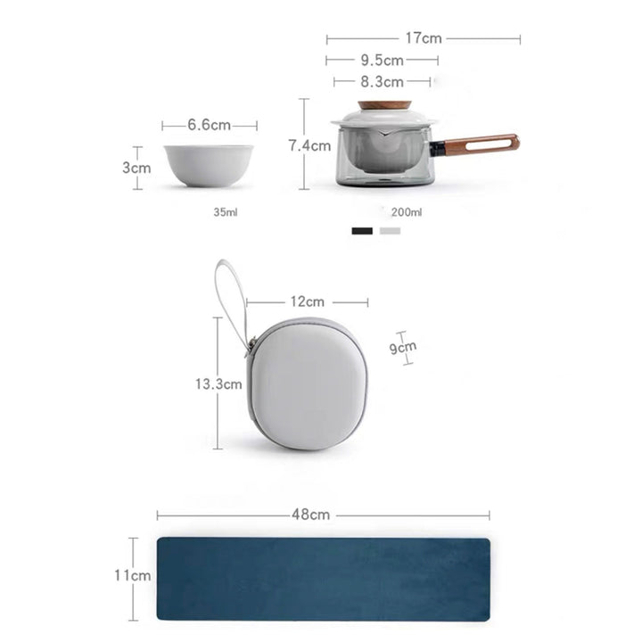 Unique travel tea set for two| 1 glass teapot with side handle, 2 cups, 1 case | Birthday gift