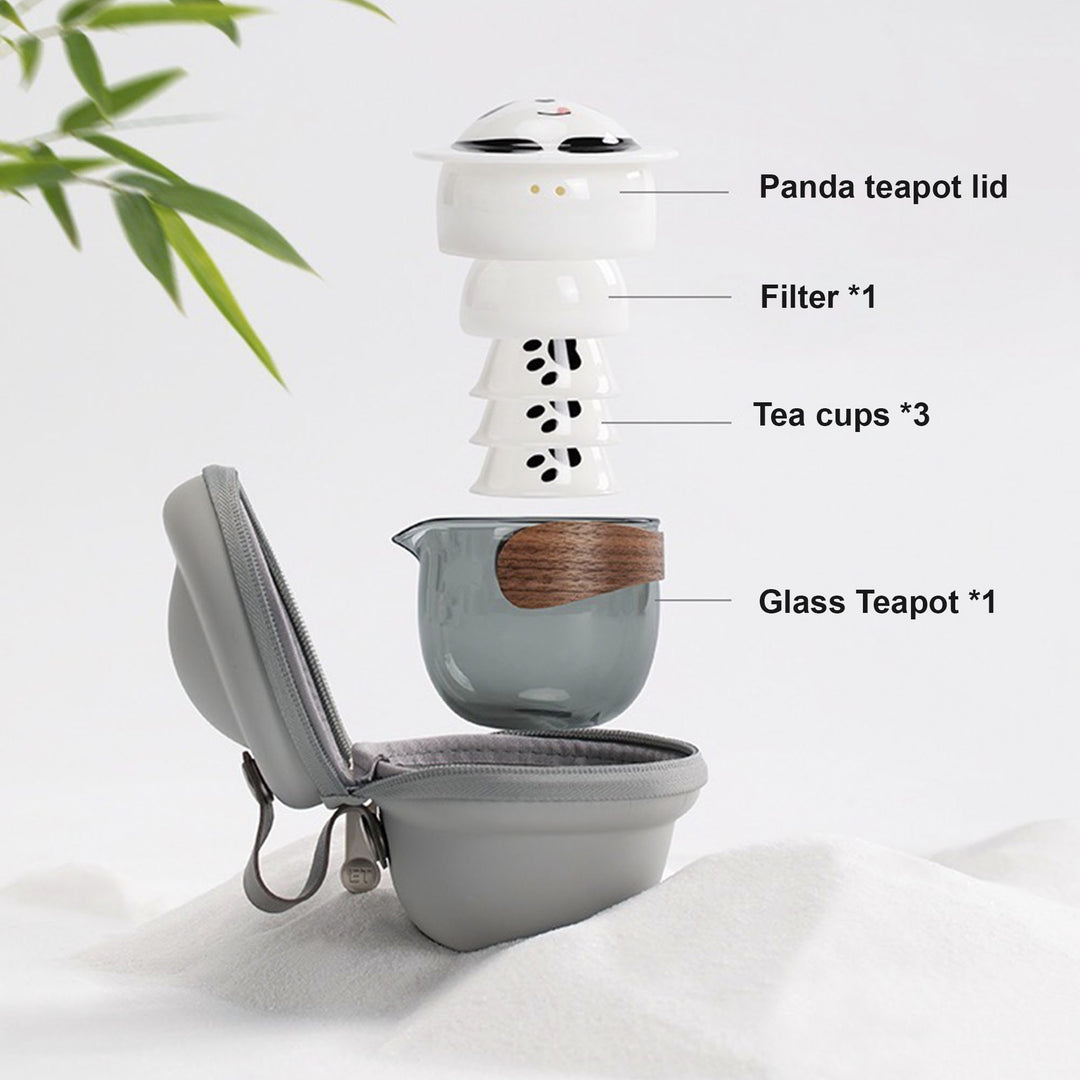 All-in-one panda shape  travel tea set   | 1 teapot, 3 cups, 1 case |  Best friend gift - Teaware Space